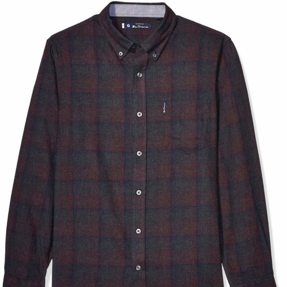L/S Ben Sherman Charcoal Gray Plaid Shirt (L) - Picture 1 of 4